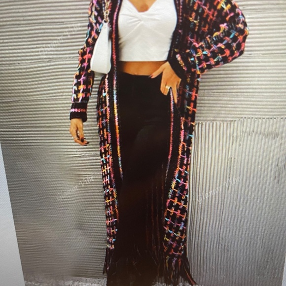 Cardigan /Sweaters Maxi Tasseled Cardigan ( Color: Multicolor) - Picture 4 of 6